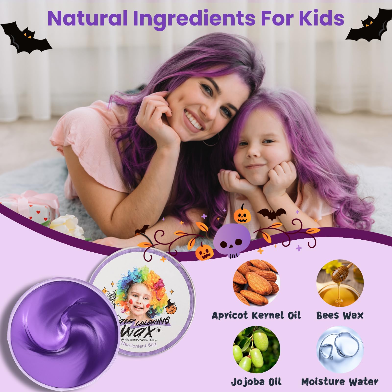 Hansuby violet hair color wax, washable formula for easy removal after events.