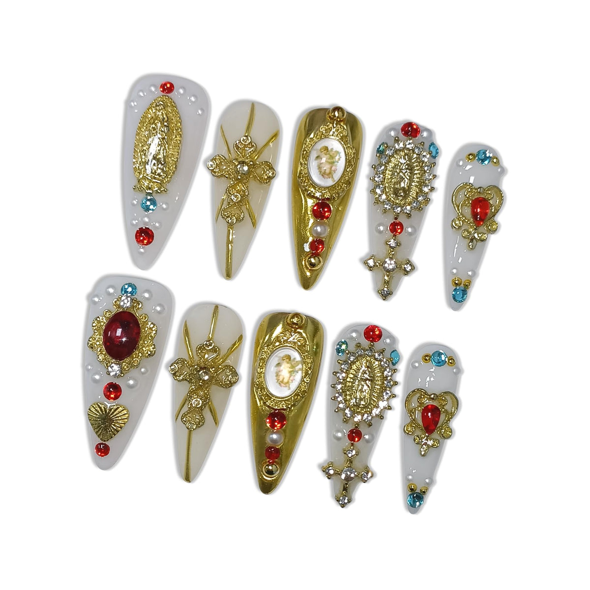 Hantyer White Press On Nails with 3D flowers for chic wedding look