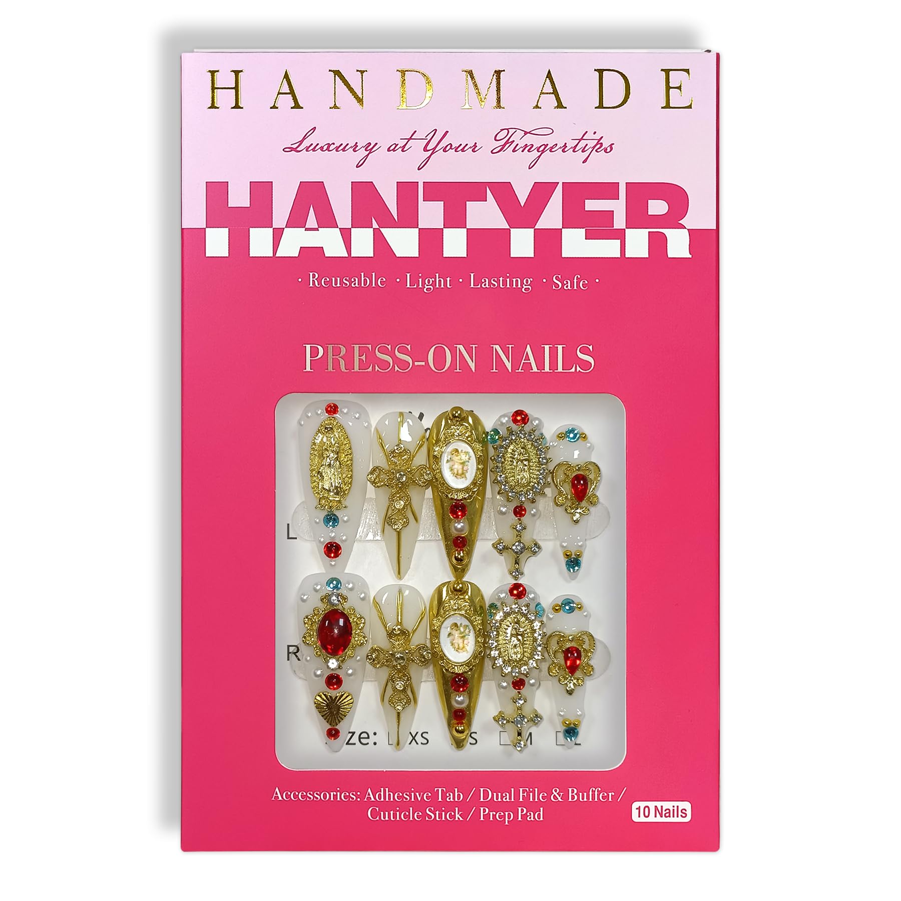 Hantyer Gold Madonna and Cross charms on nails for vintage flair