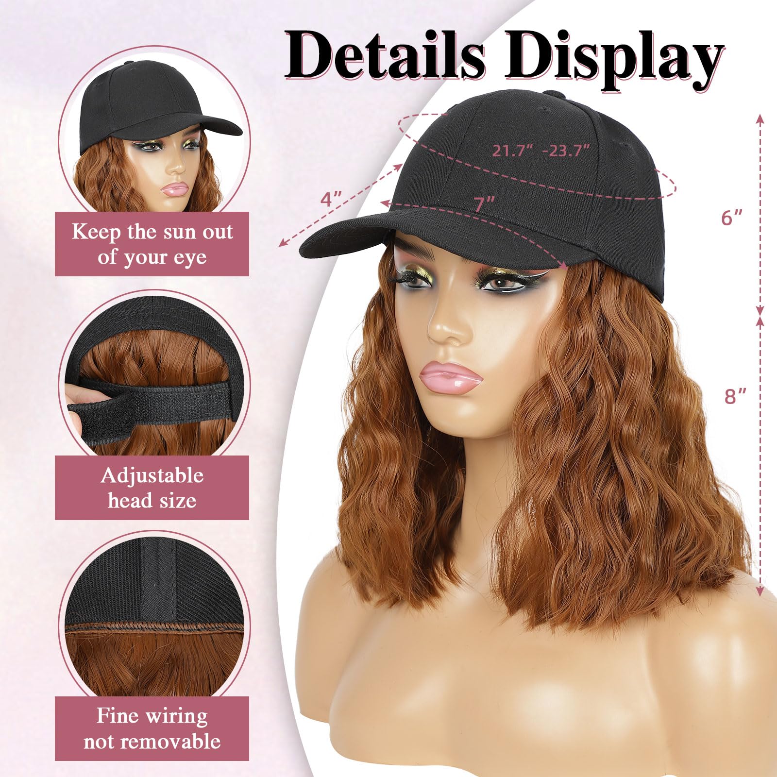 HANYUDIE hat wig with adjustable strap for secure fit