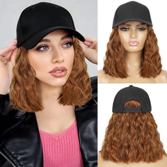 HANYUDIE hat wig with curly hair extensions for everyday wear