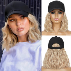 HANYUDIE hat wig front view with curly waves for natural daily wear and quick styling