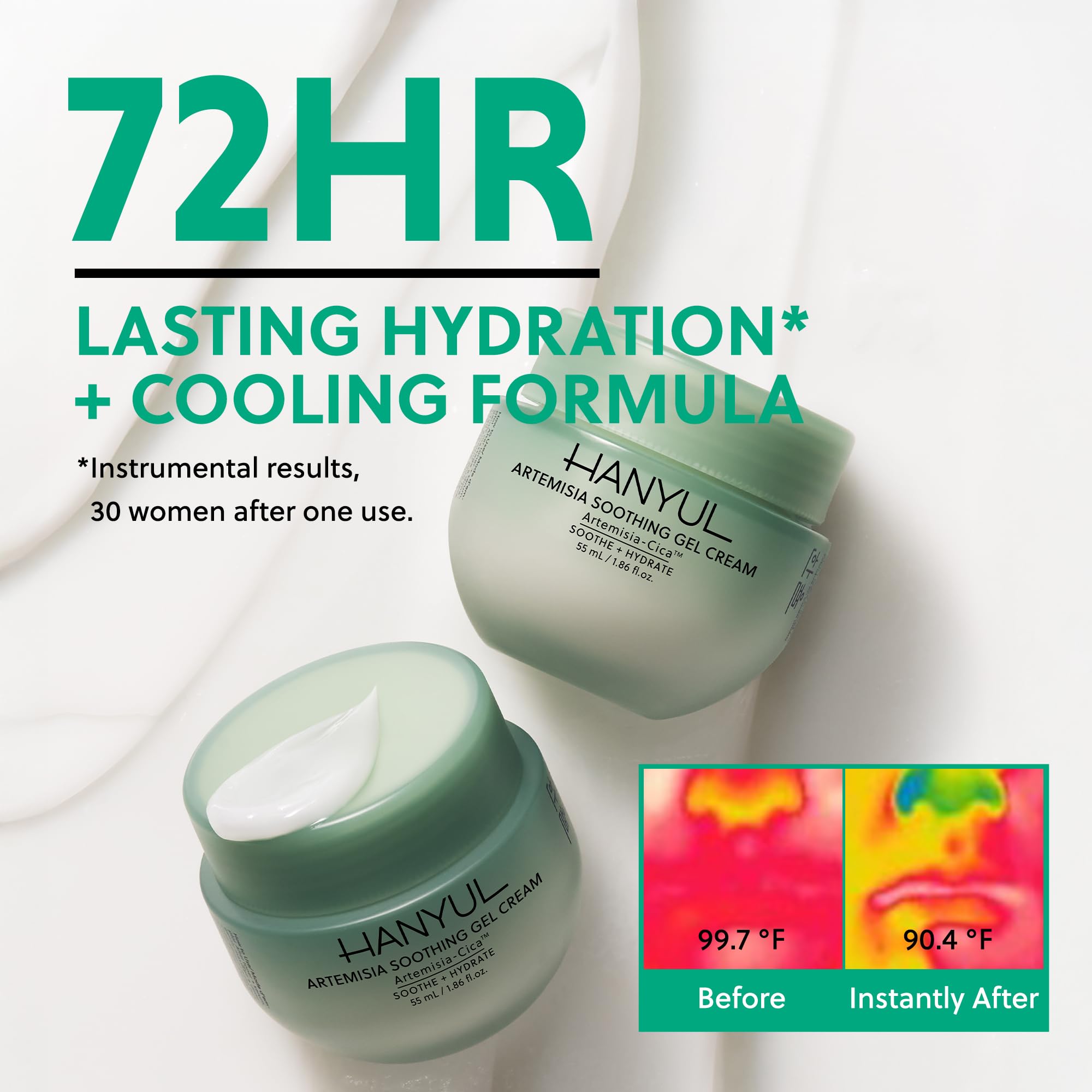 Hanyul Artemisia Soothing Gel Cream jar close-up reveals creamy texture.