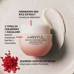 HANYUL Red Rice Hydrating Cream jar side view showing packaging