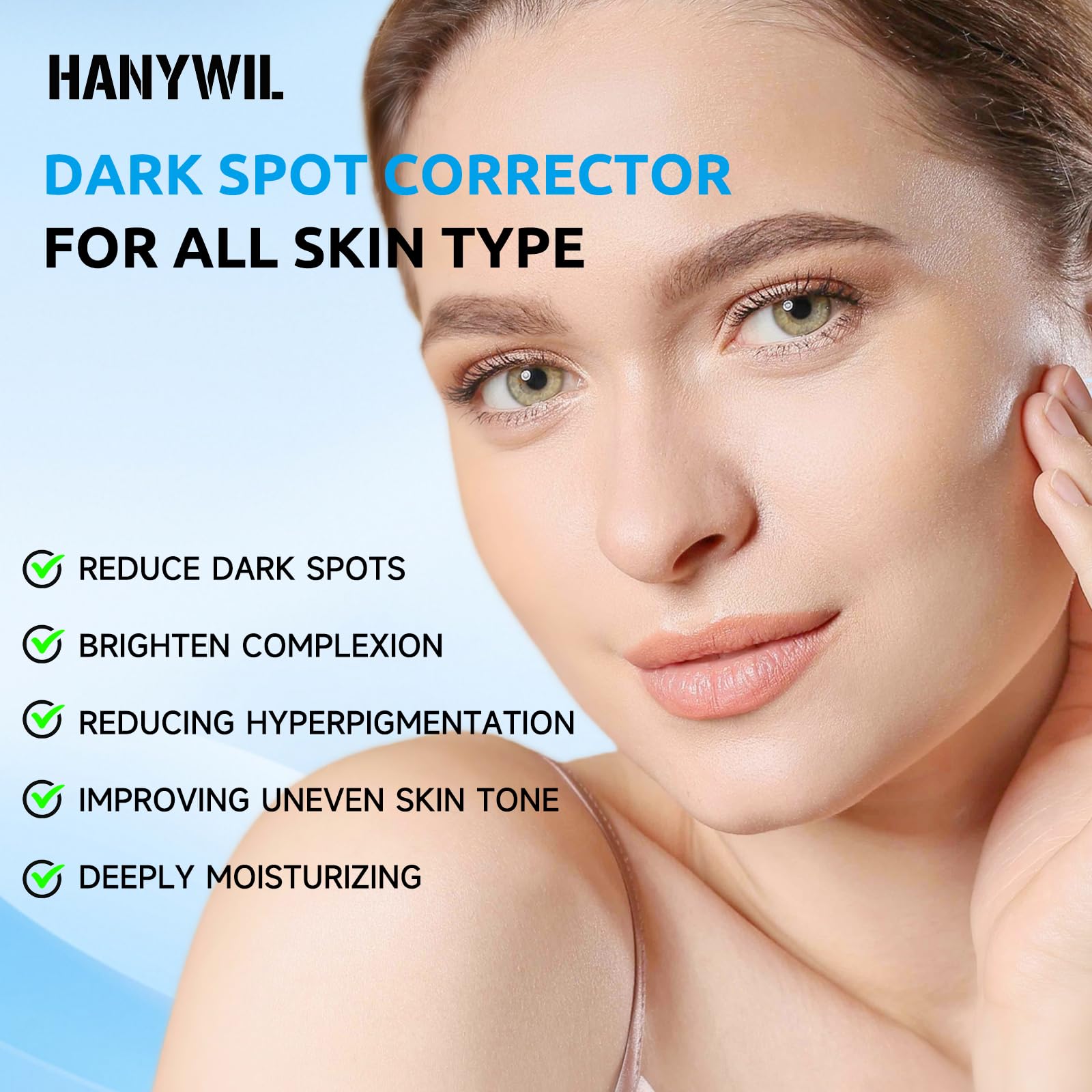 HANYWIL hydration glow close-up showing dewy skin after use.