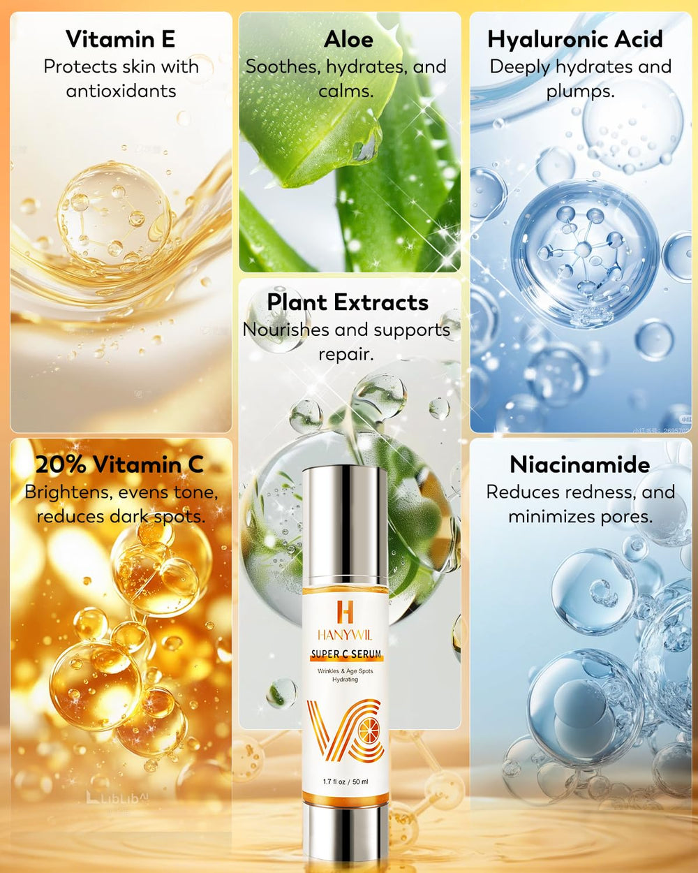 HANYWIL Anti age serum with wrinkle and age spot focus in action shot.