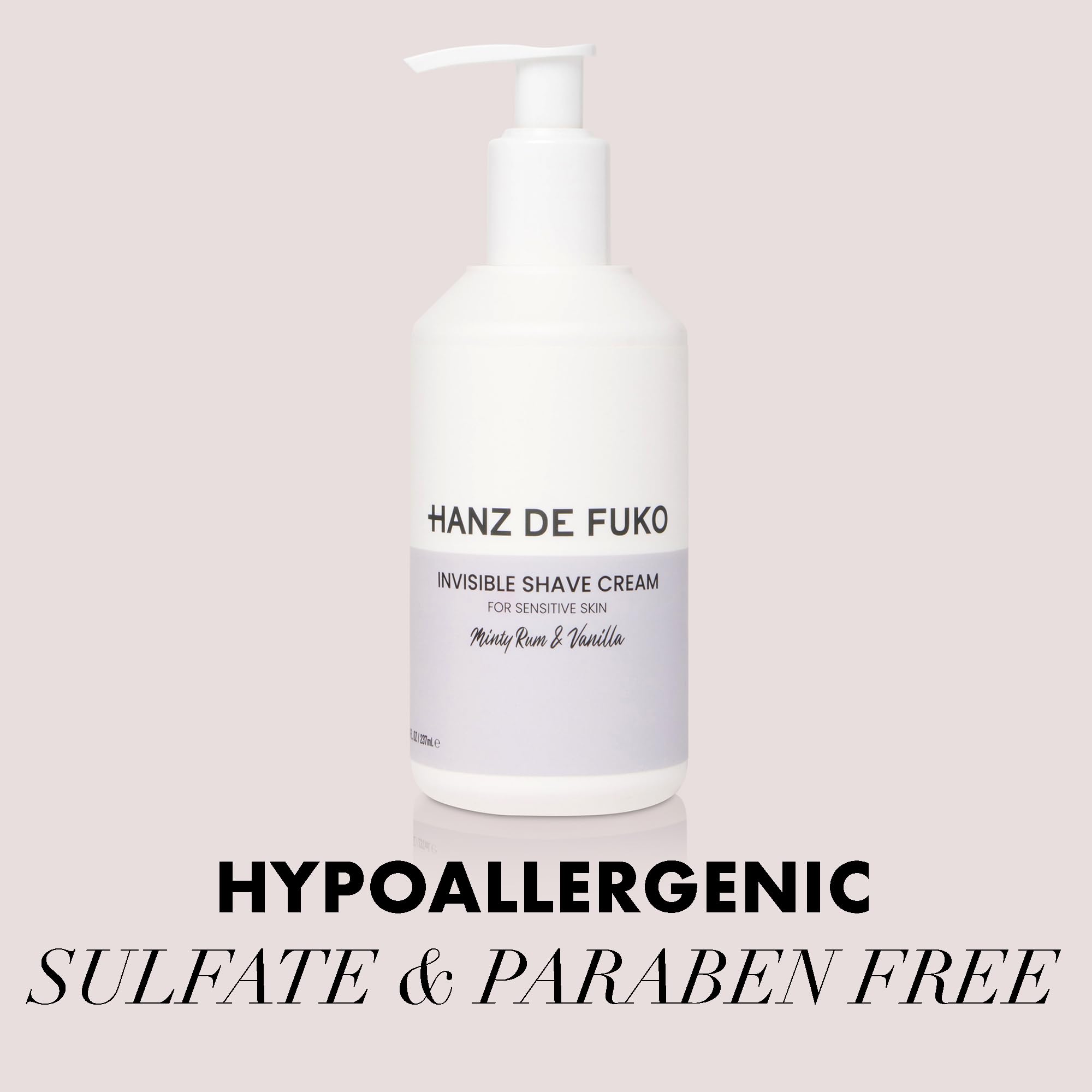 Hanz de Fuko Invisible Shave Cream close-up of aloe, avocado, and jojoba oils for hydration.