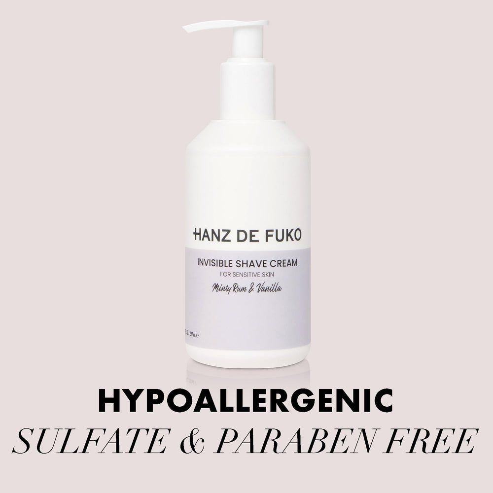 Hanz de Fuko Invisible Shave Cream close-up of aloe, avocado, and jojoba oils for hydration.