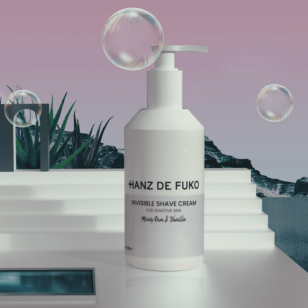 Hanz de Fuko Invisible Shave Cream minty vanilla scent enhances grooming routine.