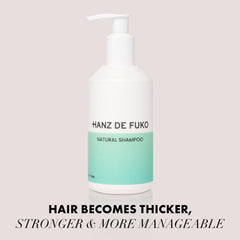 Hanz de Fuko Premium Natural Shampoo ingredients highlighting 16+ plant extracts for hair health