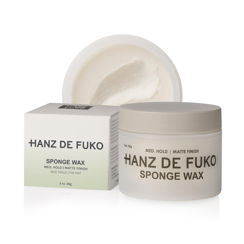 Hanz de Fuko Sponge Wax bottle shows versatile hold for many hairstyles.