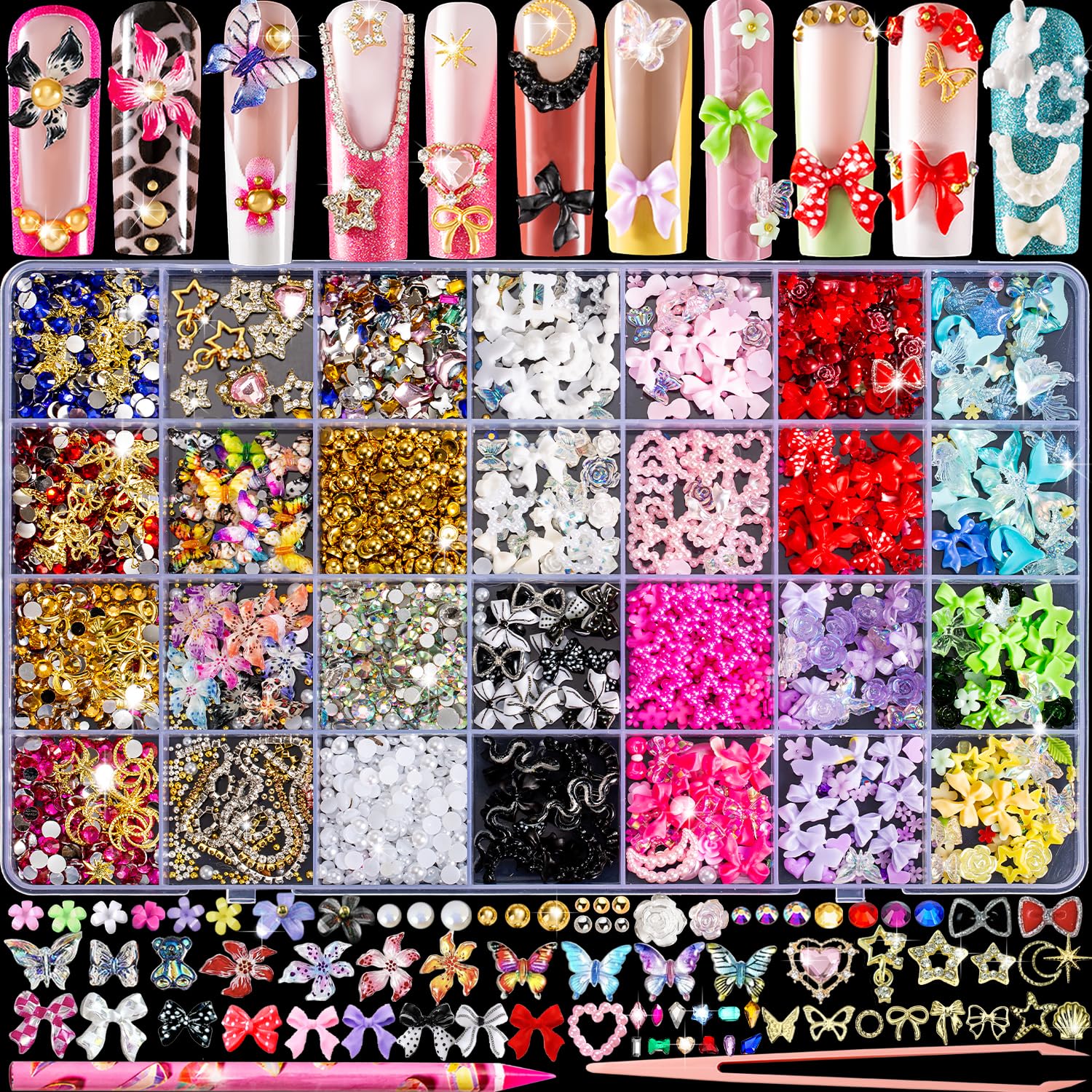 Haozher 8000pcs nail charms case versatile nail art designs.