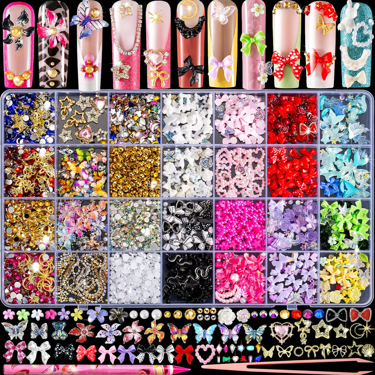 Haozher 8000pcs nail charms case versatile nail art designs.