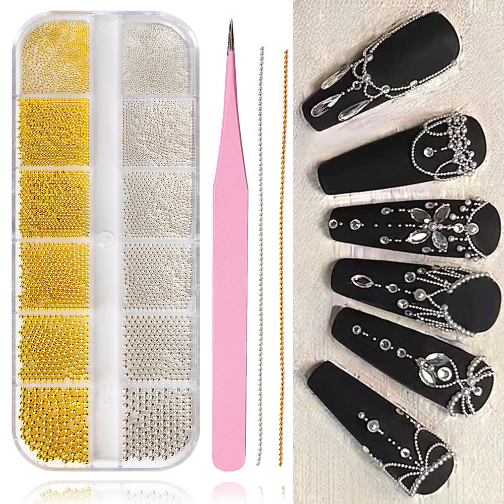Haozher caviar beads in gold and silver pack for intricate nail art