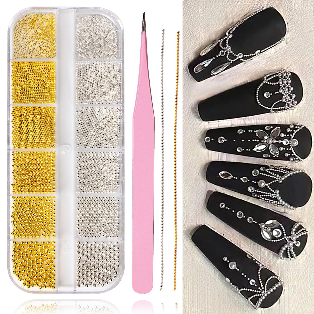 Haozher caviar beads in gold and silver pack for intricate nail art