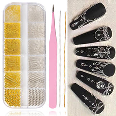 Haozher caviar beads in gold and silver pack for intricate nail art