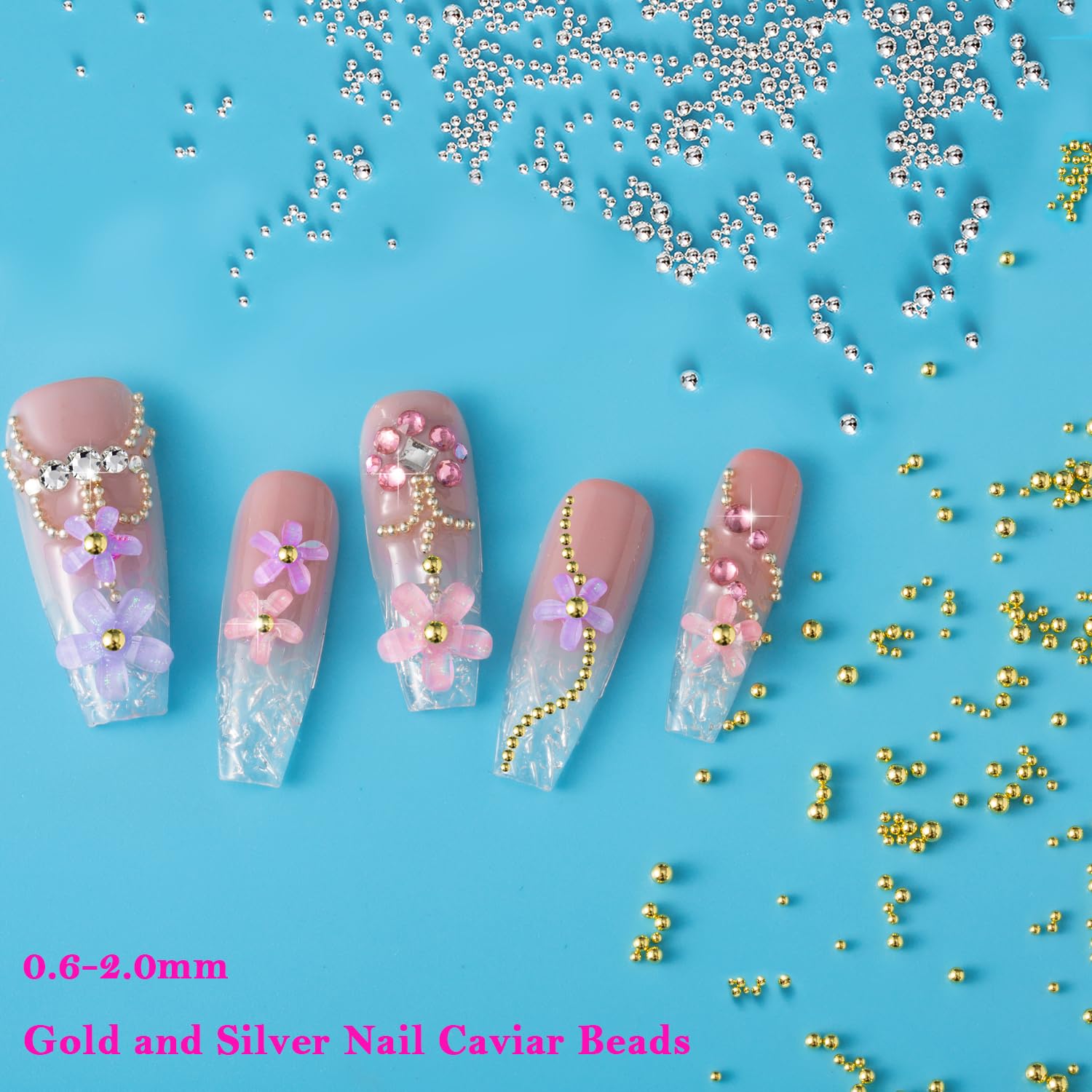 Haozher nail art ideas using caviar beads and rhinestones