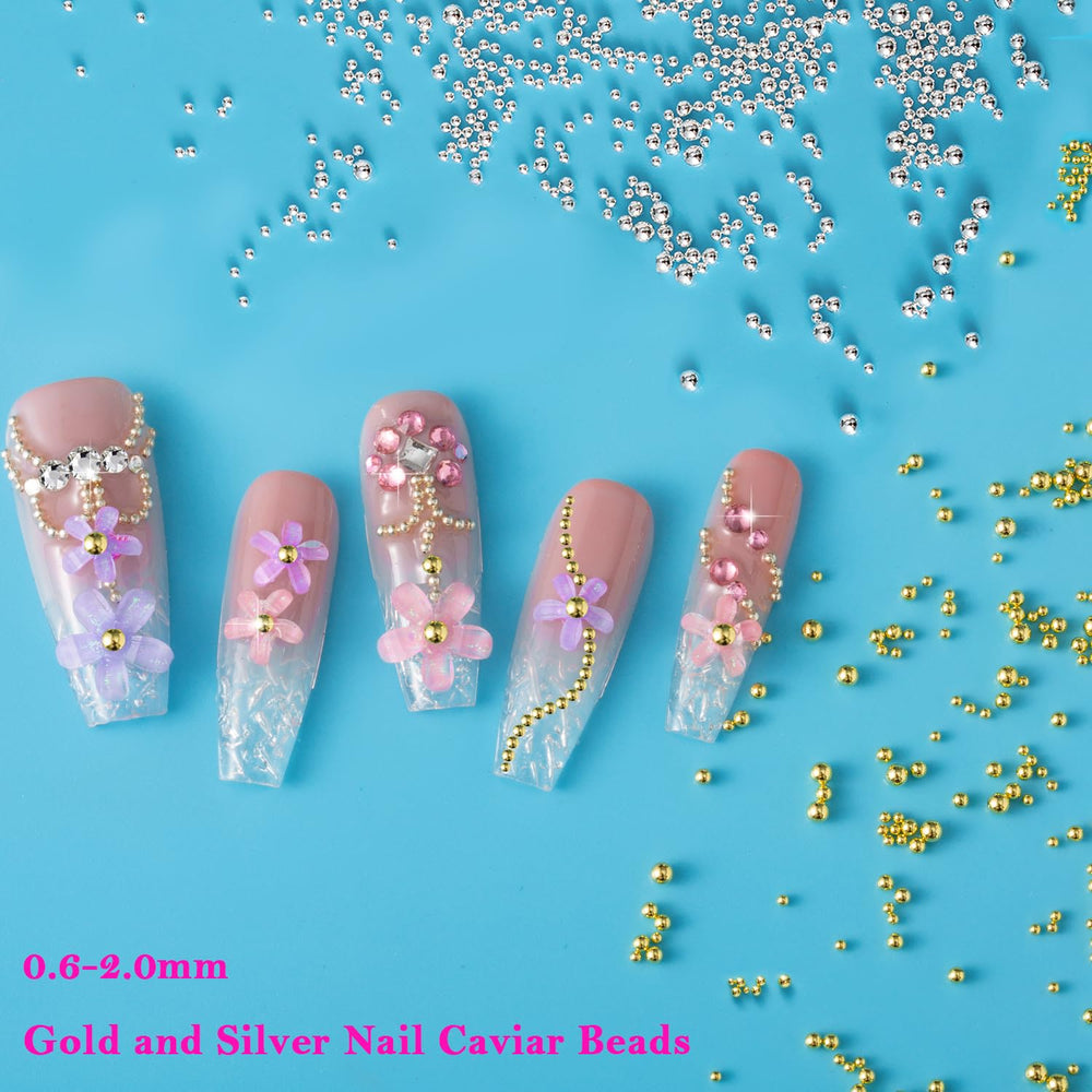 Haozher nail art ideas using caviar beads and rhinestones