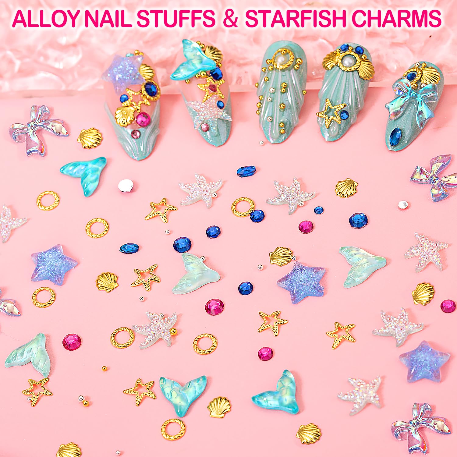 Haozher pearls and rhinestones subtle glitter for elegant nails.
