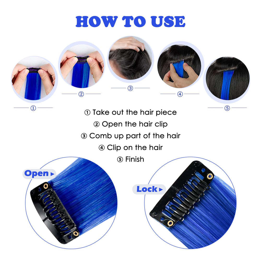 HappClan blue hair pieces highlighting secure clip design for easy attachment