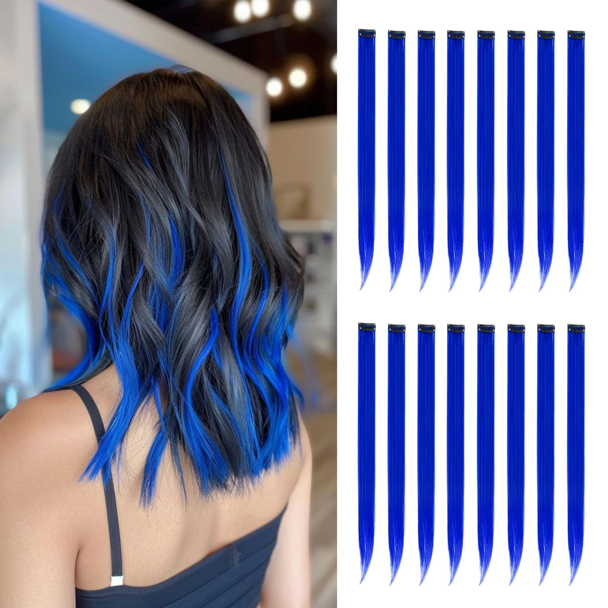 HappClan blue clip-in extensions: quick color upgrade with 22 inch straight length