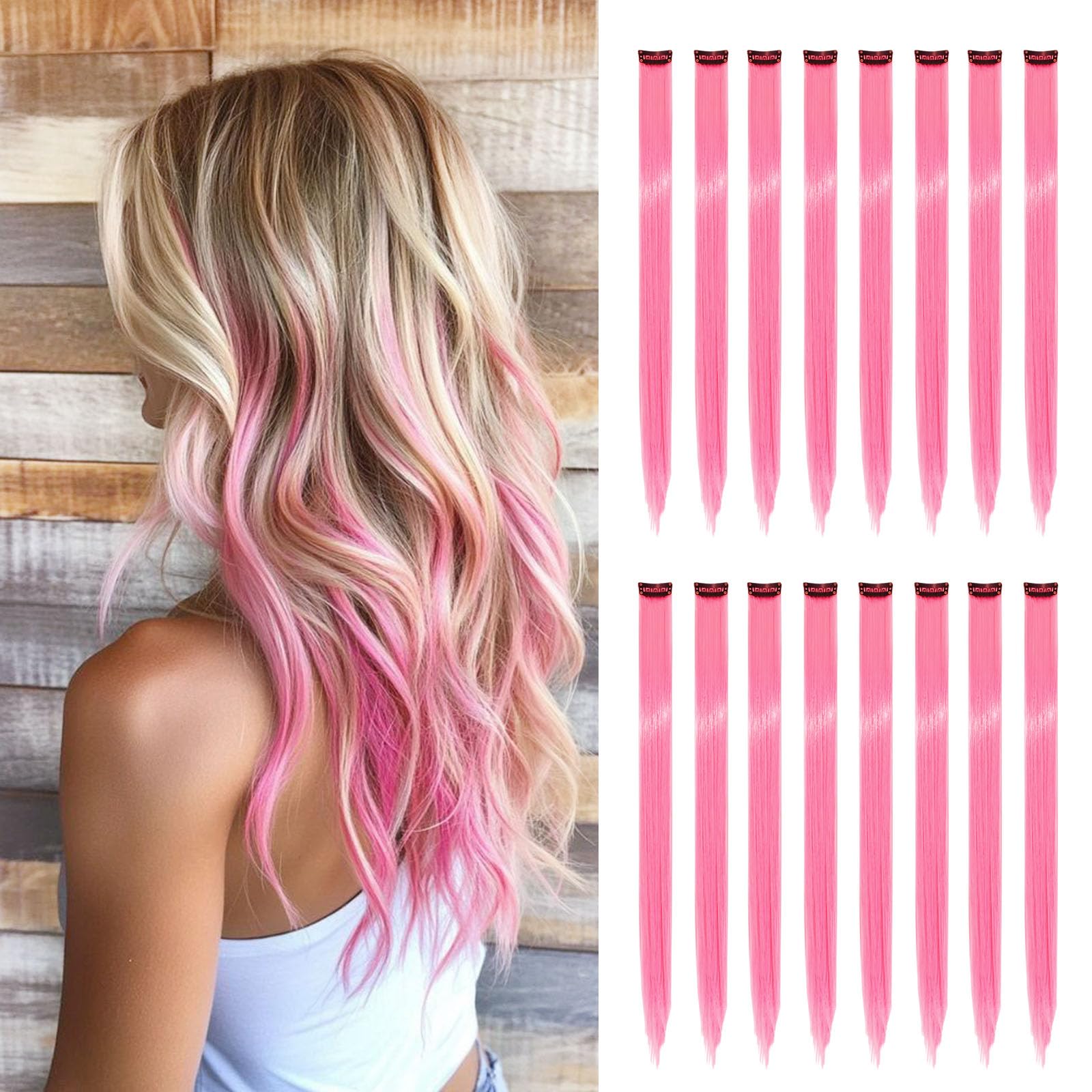 HappClan hot pink clip-in extensions add instant color and 22-inch length