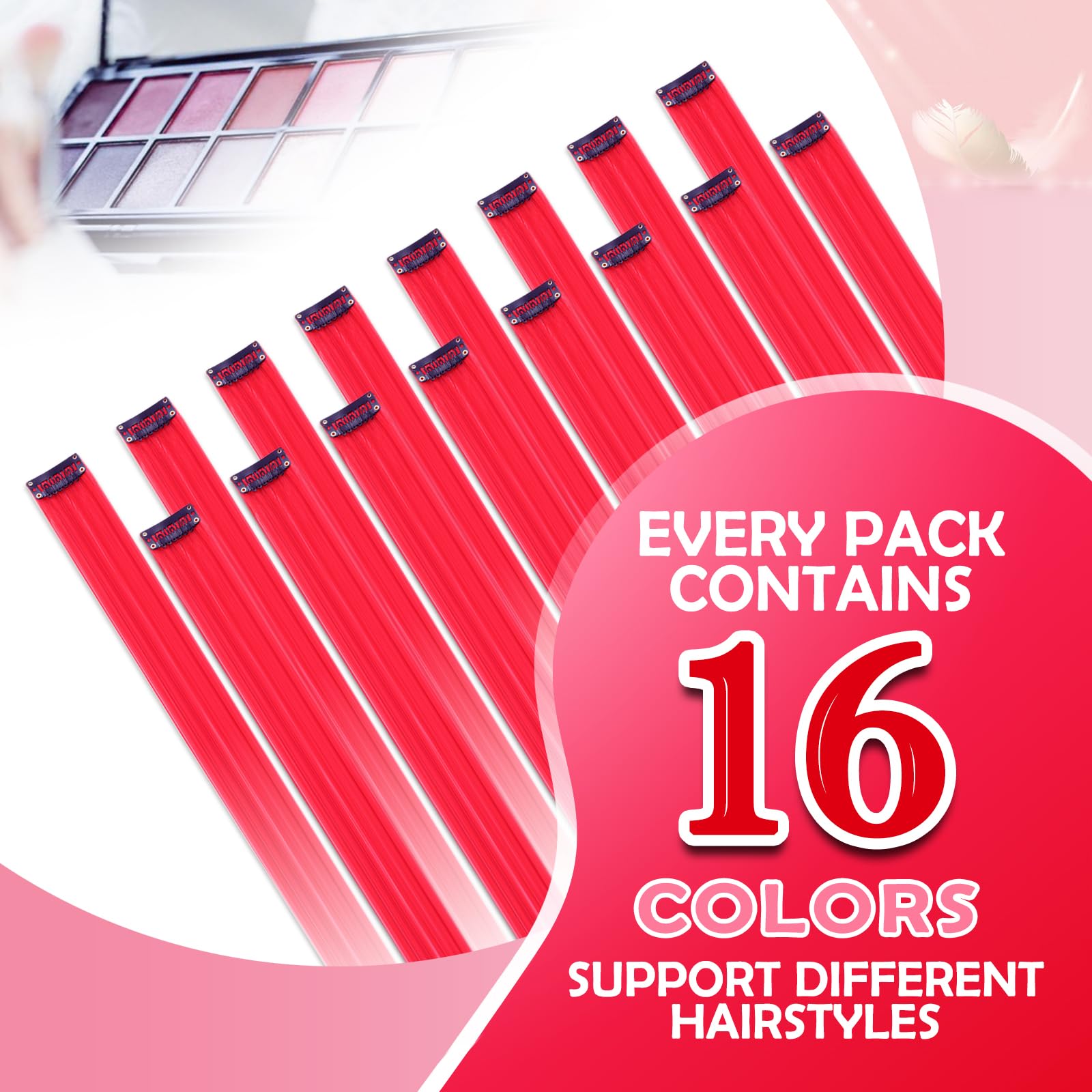 HappClan red clip-ins closeup with metal clips for secure attachment.