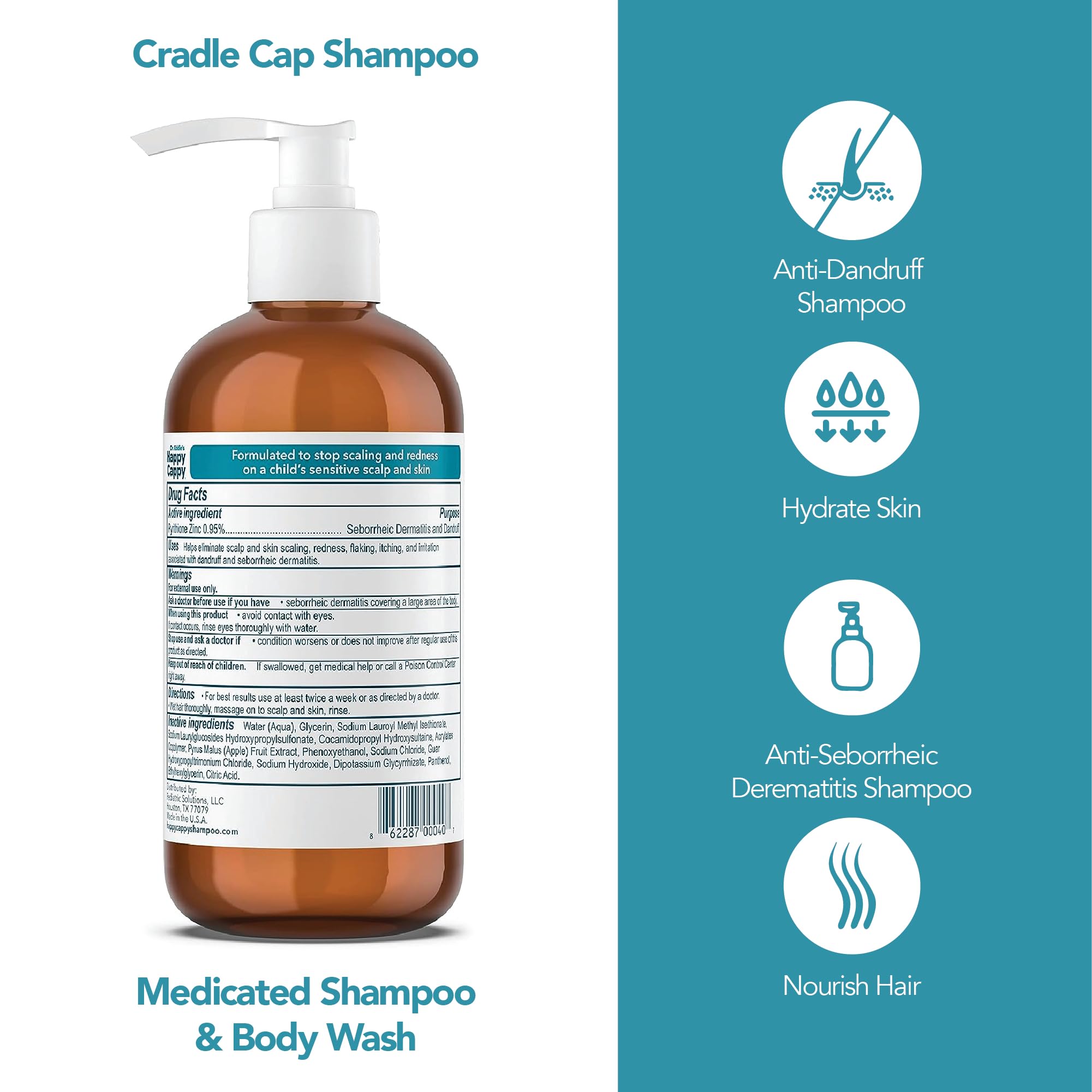 Happy Cappy packaging back shows ingredients and usage for cradle cap.