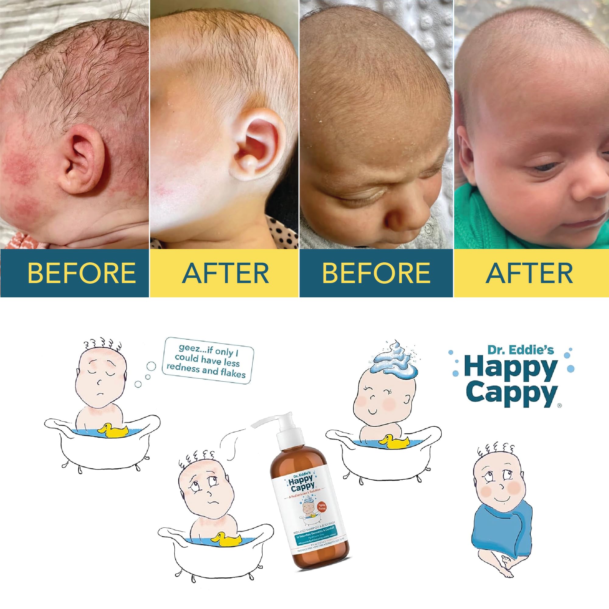 Happy Cappy bottle branding highlights pediatrician-designed formula.