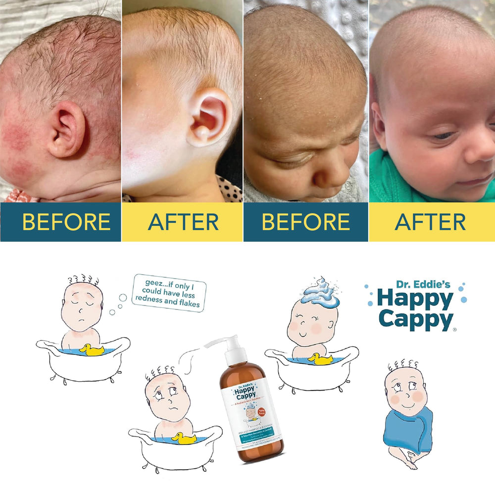 Happy Cappy bottle branding highlights pediatrician-designed formula.