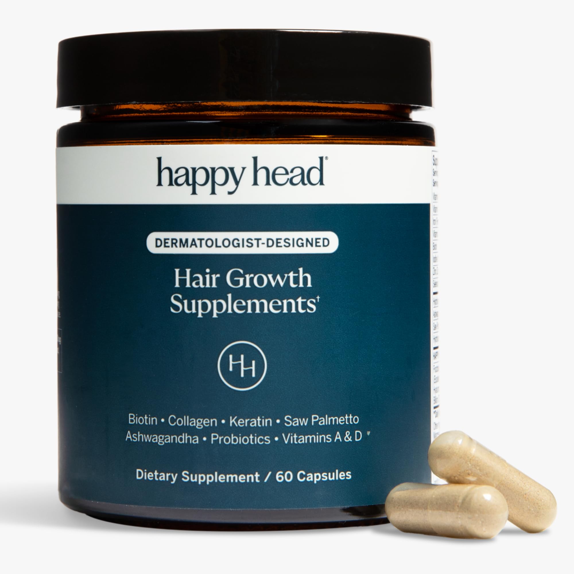 Happy Head hair growth bottle pouring to support daily hair health.