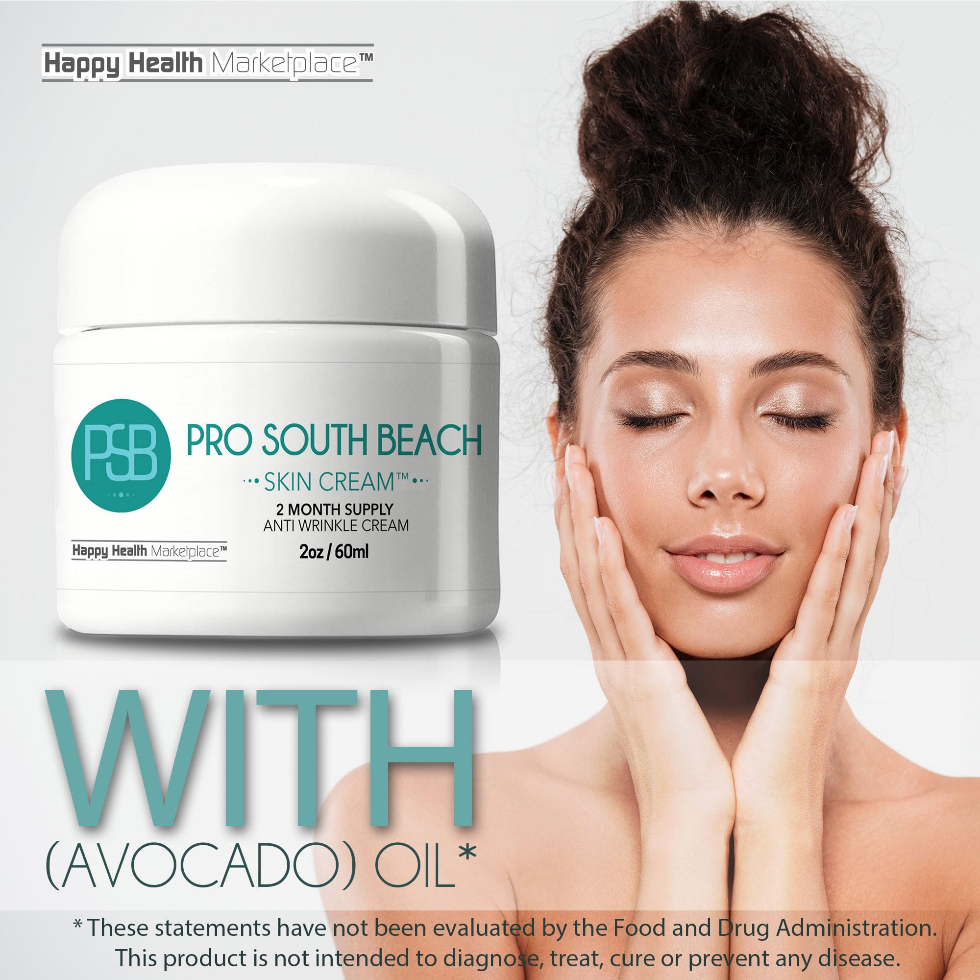 USA-made label on Happy Health Pro South Beach Skin Cream packaging.