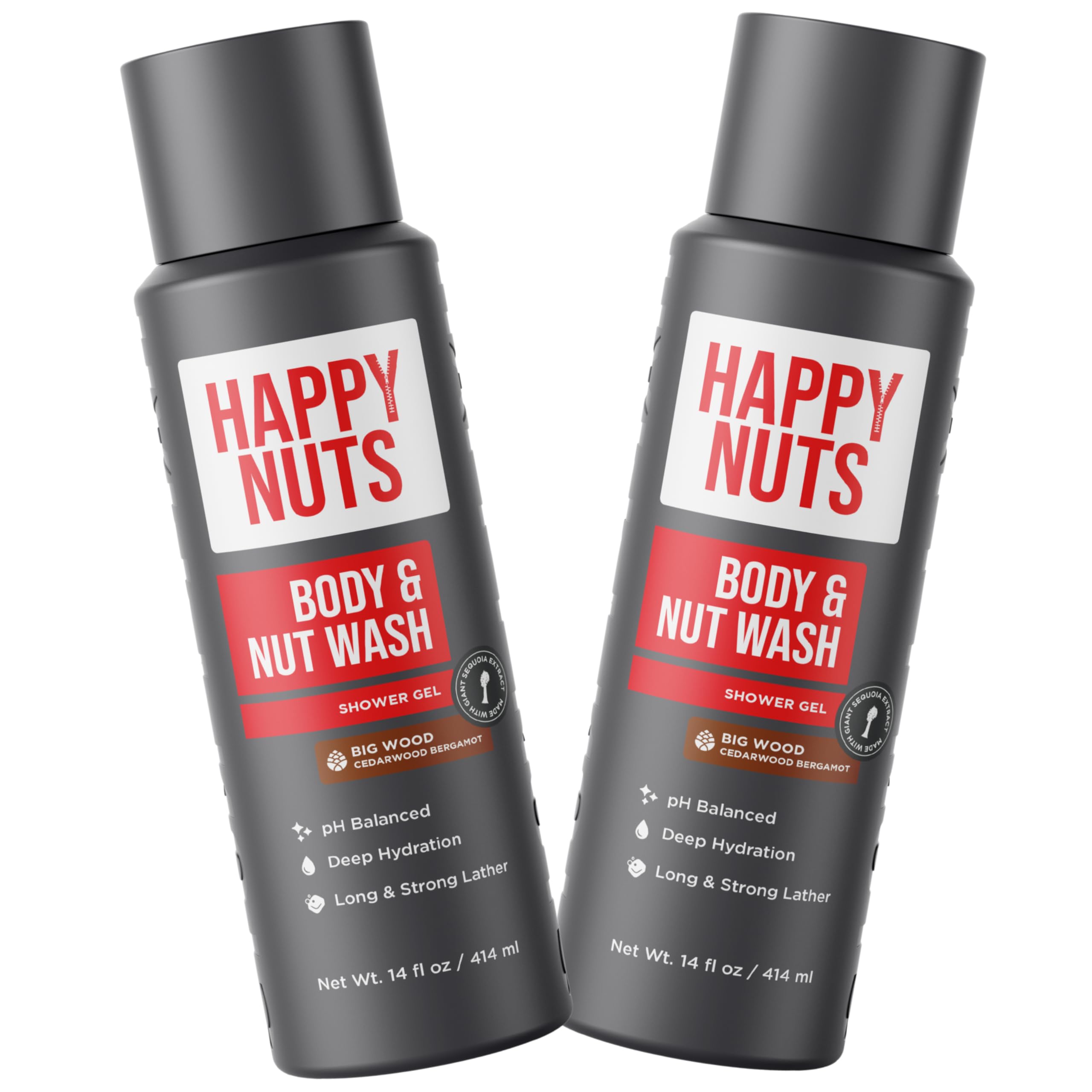 Happy Nuts Big Wood Body Wash bottle ready for a refreshing daily cleanse.