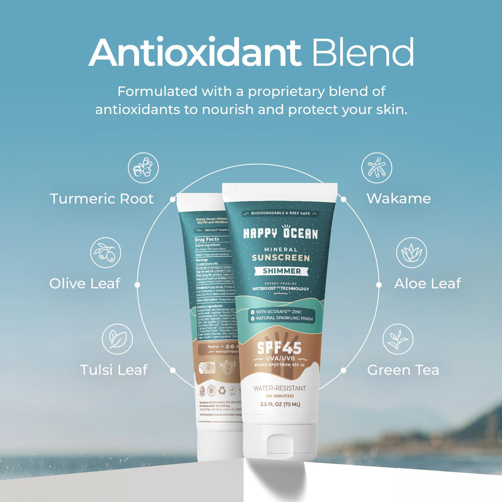 Happy Ocean SPF 45 water resistant formula for active outdoor use
