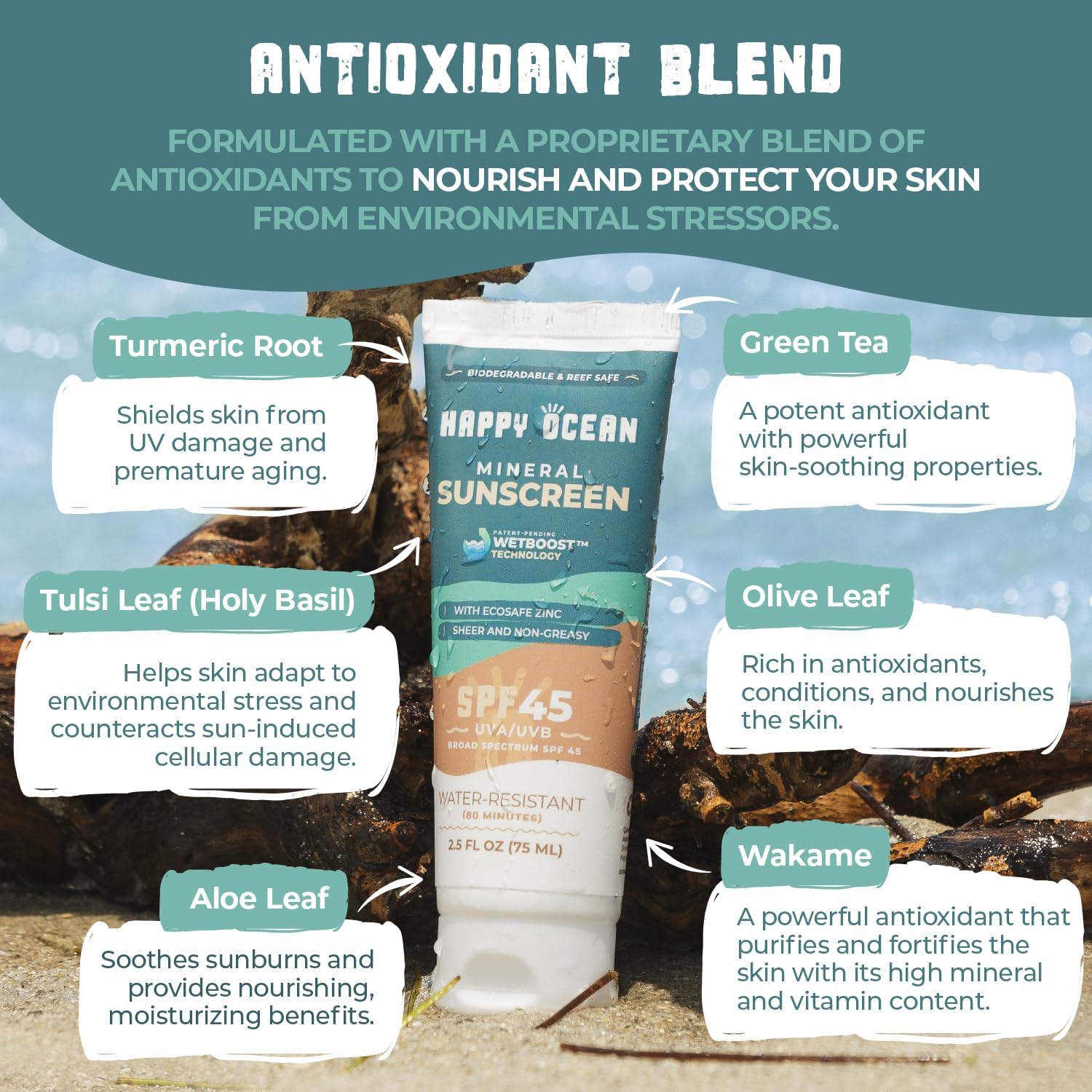 Happy Ocean SPF 45 zinc oxide sunscreen for beach days