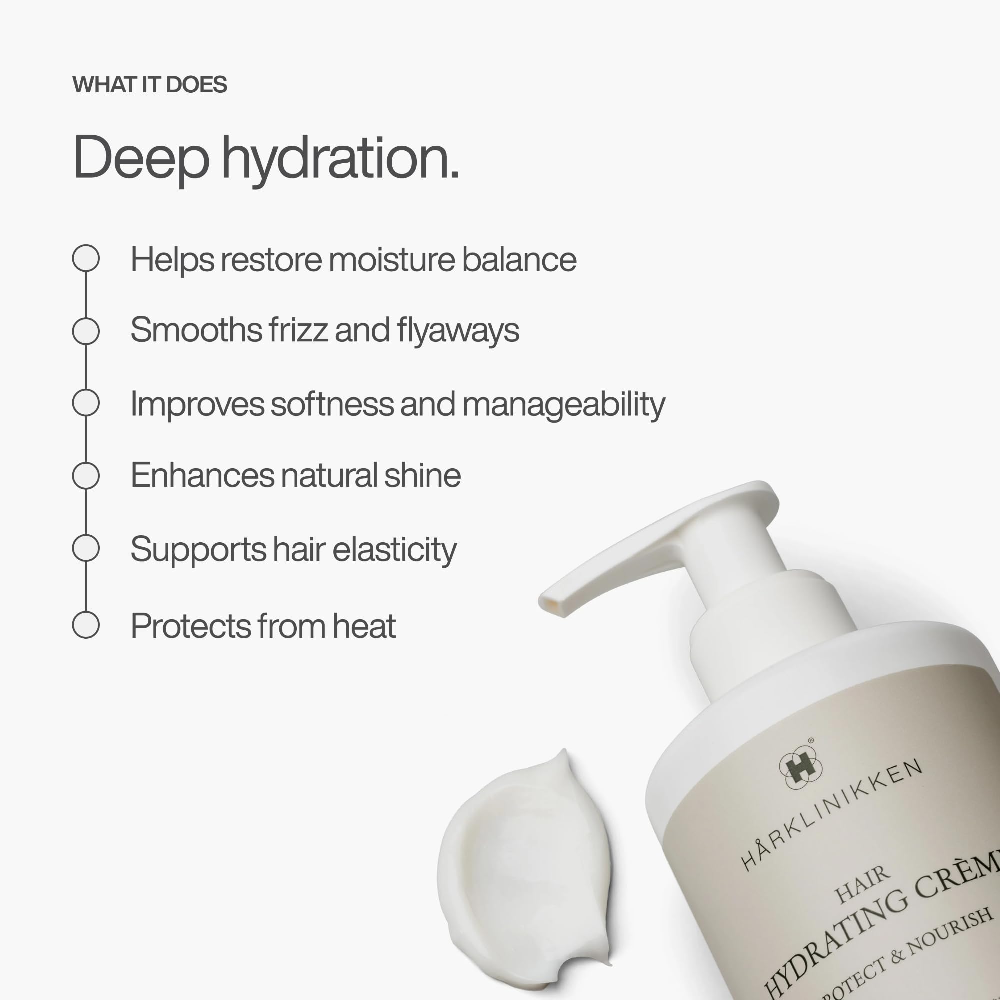 Harklinikken Hair Hydrating Creme application on hands shows quick emulsification for dry or curly hair