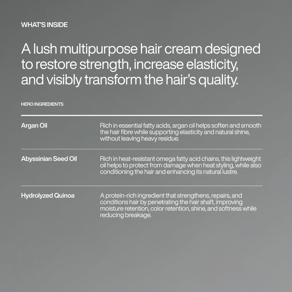 Harklinikken Hair Hydrating Creme texture closeup reveals creamy formula enhancing softness
