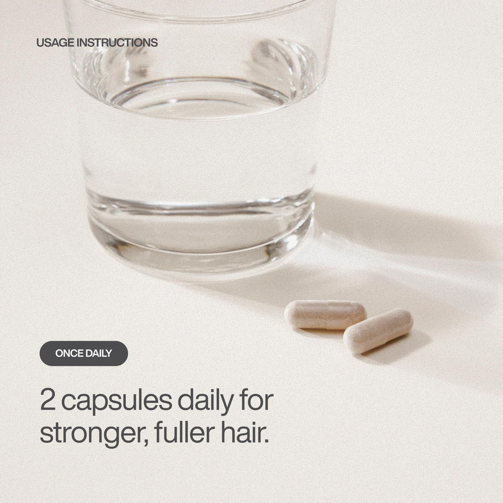 Daily-use setup with Harklinikken supplement suggesting a consistent routine