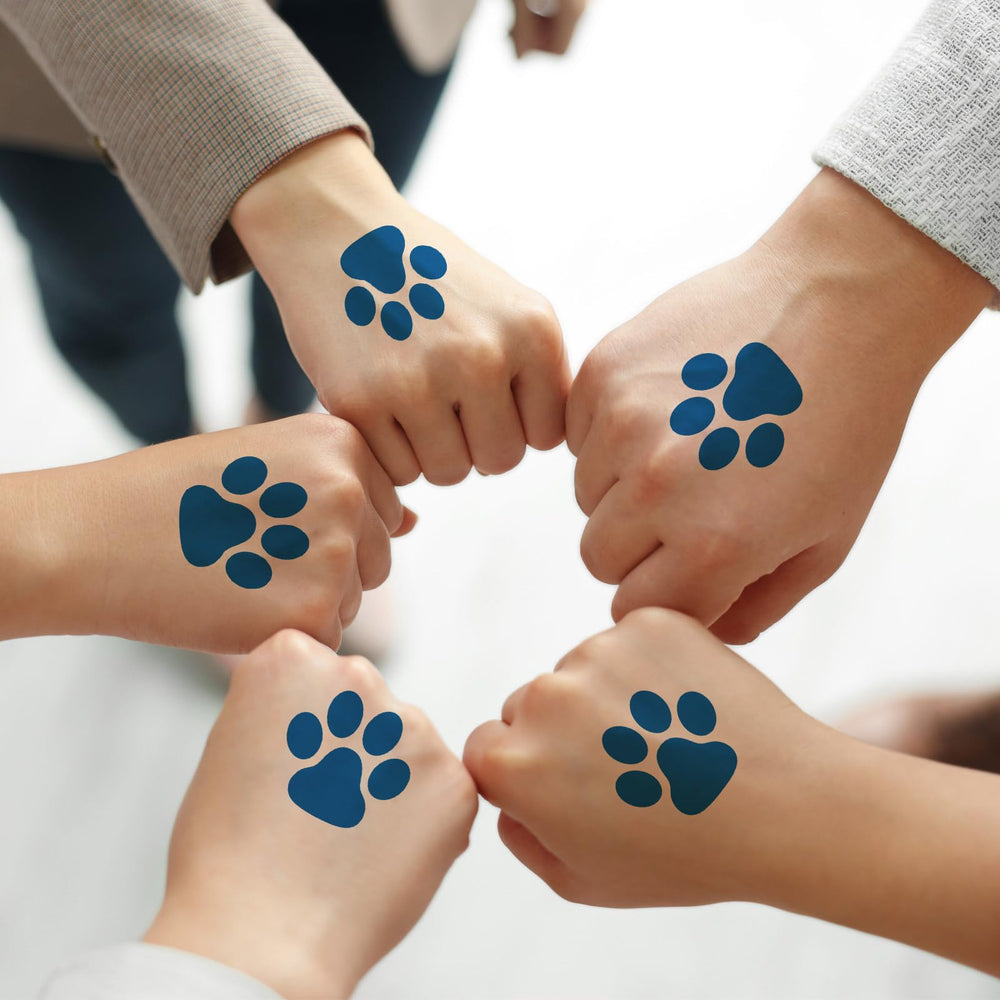Harloon blue paw print tattoos for cheer squads and events