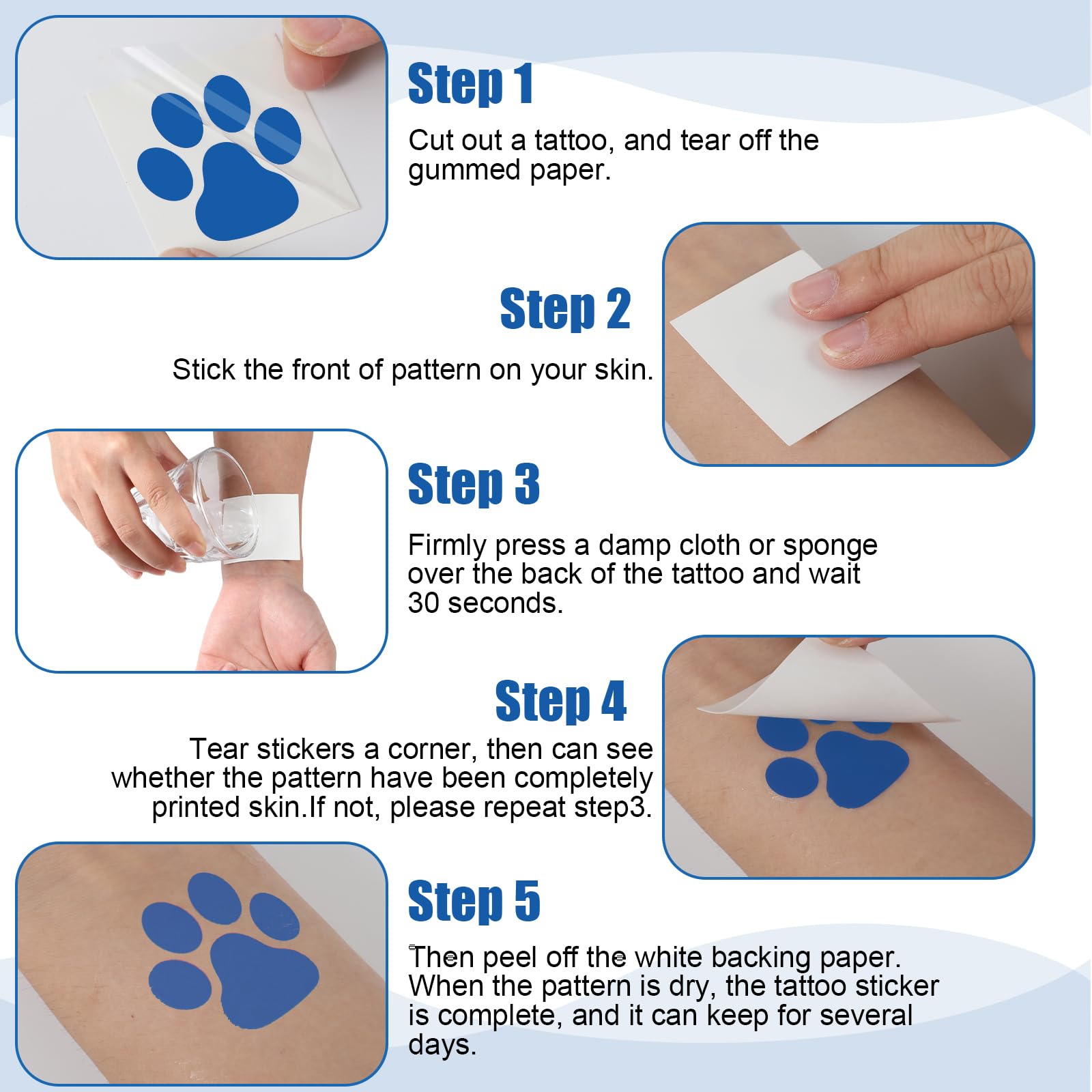 Harloon paw print tattoos applied on skin for quick style