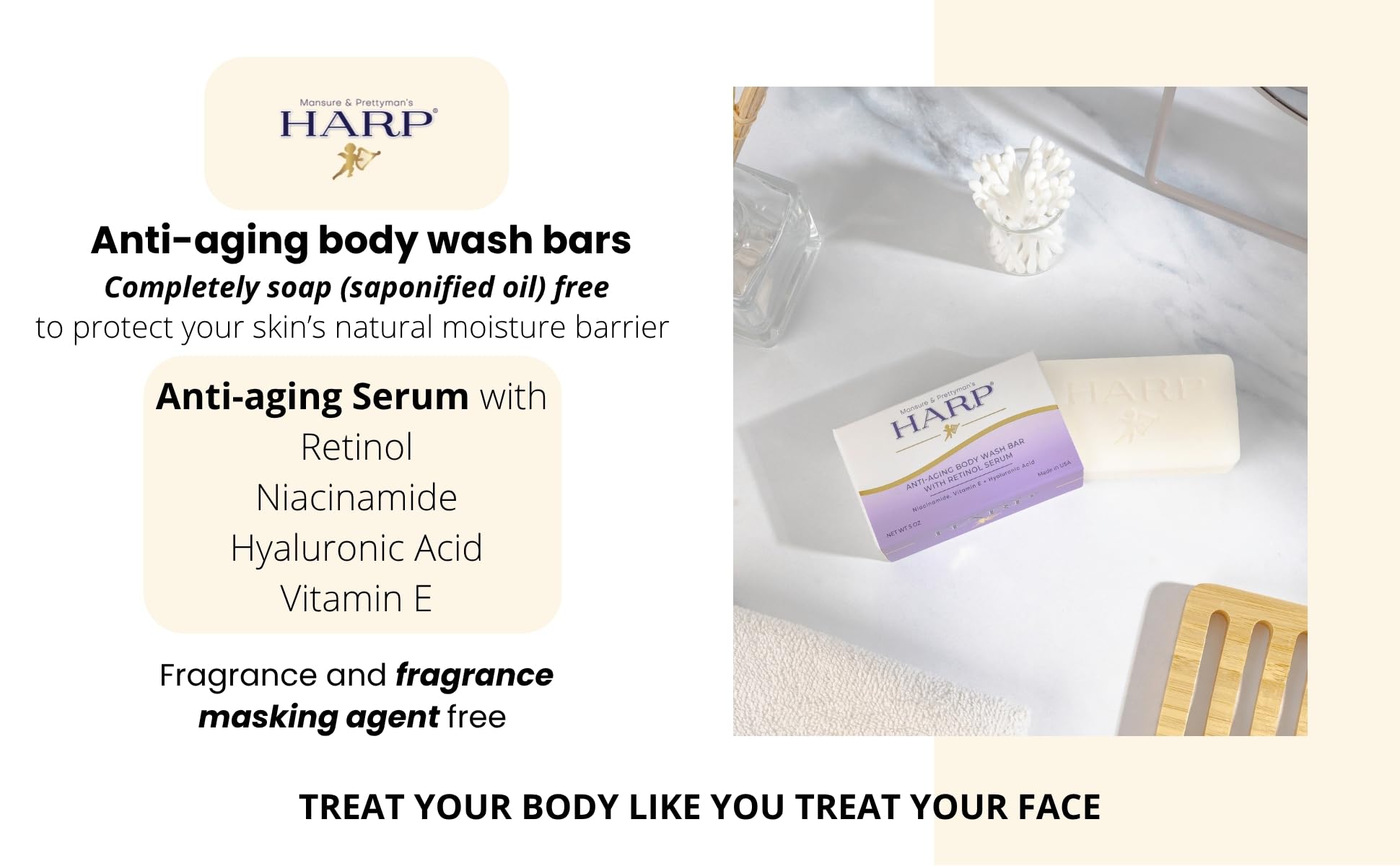 HARP niacinamide bar detail highlighting barrier support and even tone use