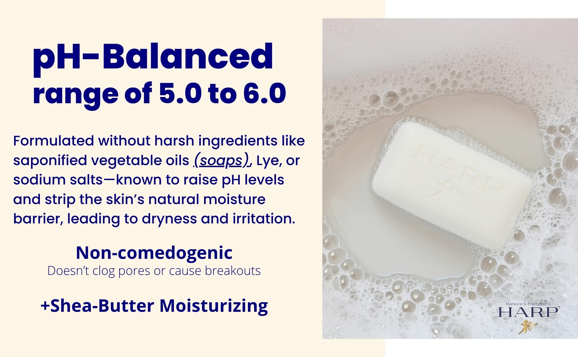 Creamy lather forming on skin with HARP Vanilla Lavender Bar