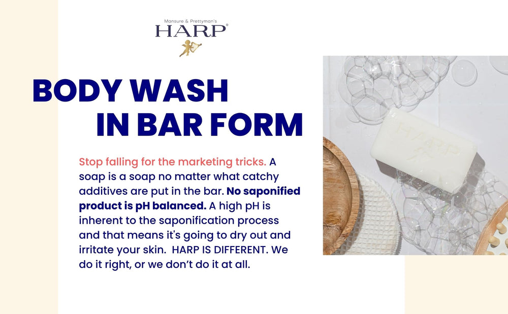 HARP Vanilla Lavender Bar no lye syndet claim on packaging