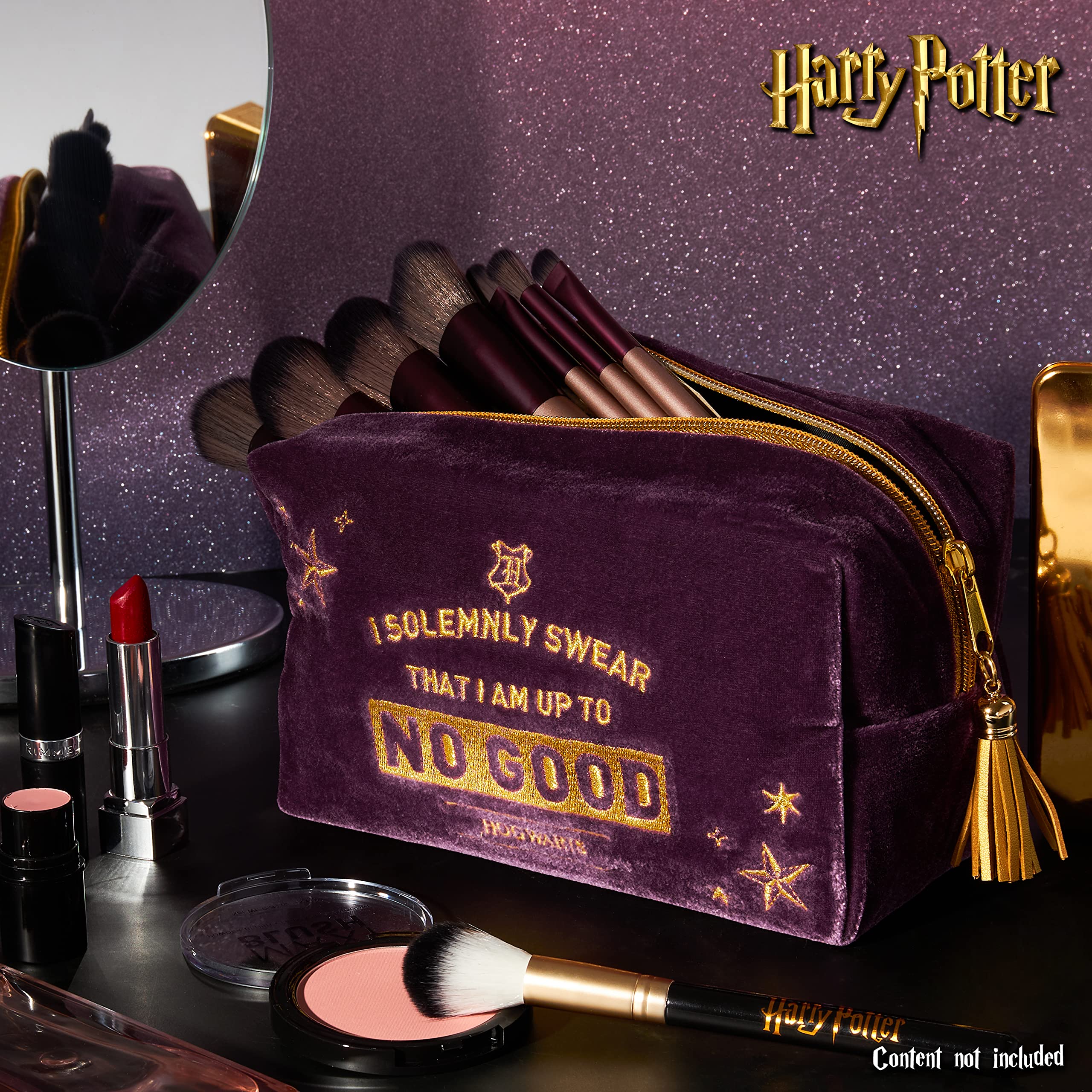 Harry Potter velvet makeup bag Hogwarts logo design appeals to fans and makes a playful gift.