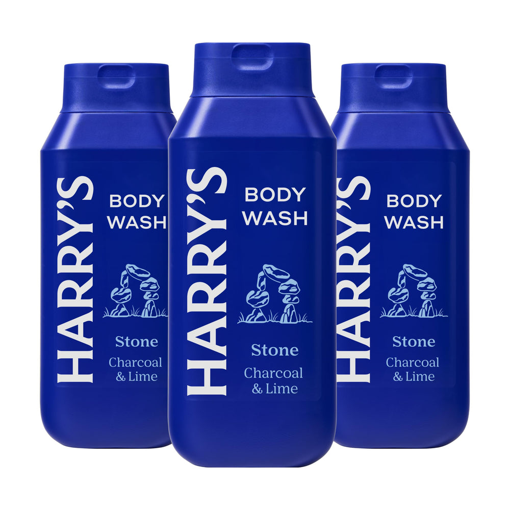 Harry's Men's Body Wash Stone bottle pour for a balanced cleanse that preserves natural oils.