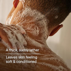 Harry's Stone body wash with rich lather demonstrates creamy bubbles and smooth, conditioned skin.