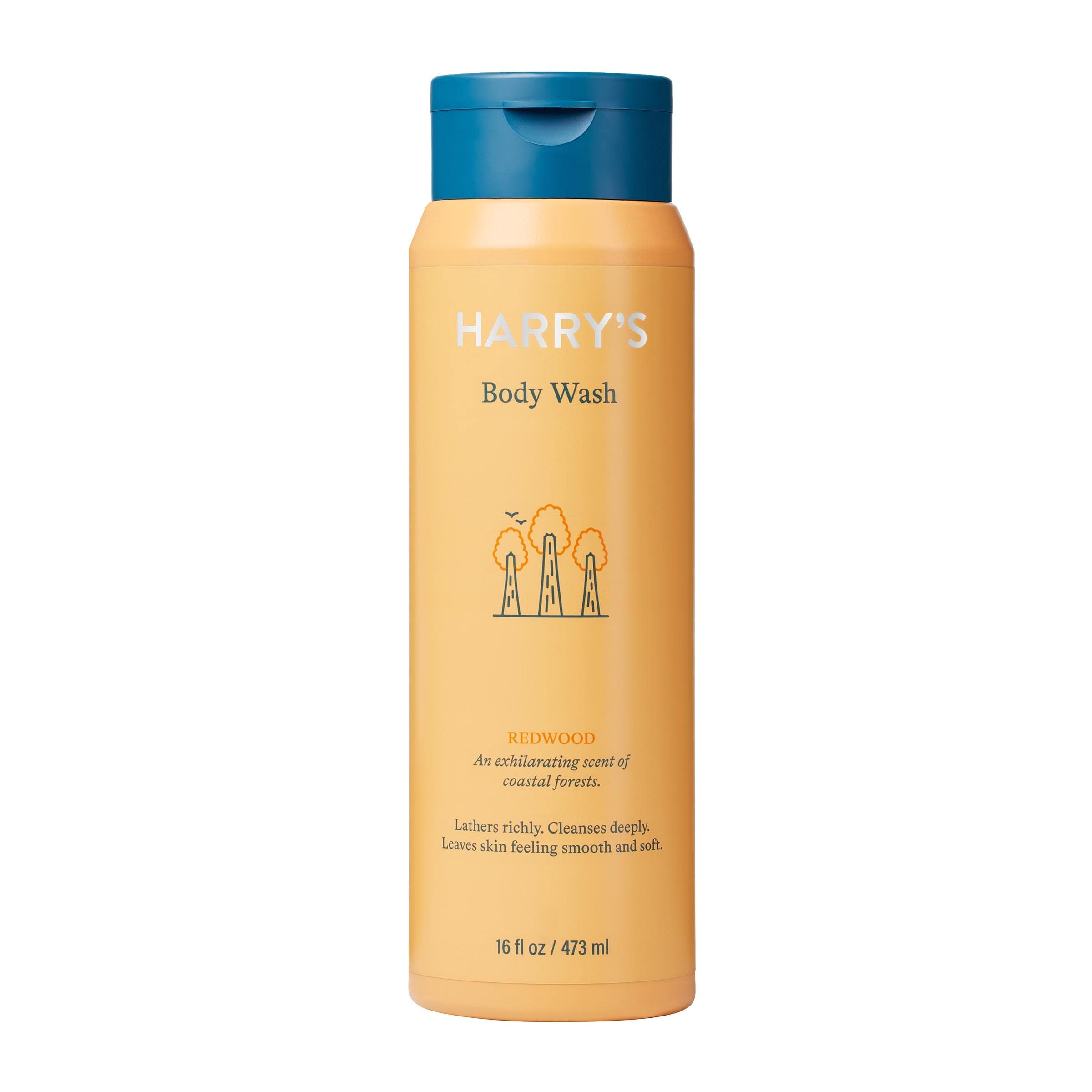 Harry's Redwood Body Wash bottle showcases the premium scent and sulfate-free formula for daily cleansing.