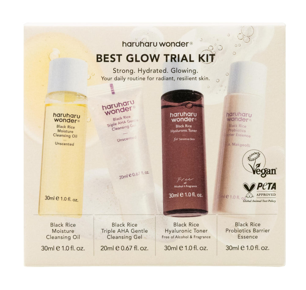 HARUHARU Wonder Best Glow Trial Kit — cleansing oil pour for gentle makeup removal without stripping
