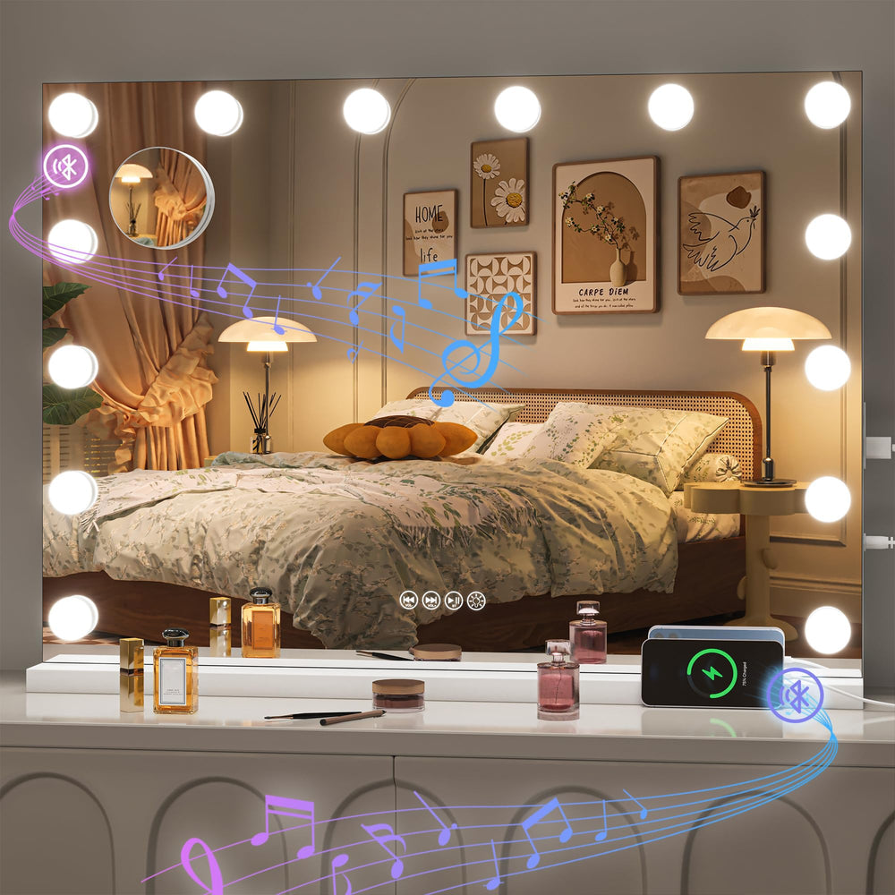 Hasipu Hollywood vanity mirror with lights showing adjustable, removable bulbs for personalized brightness.