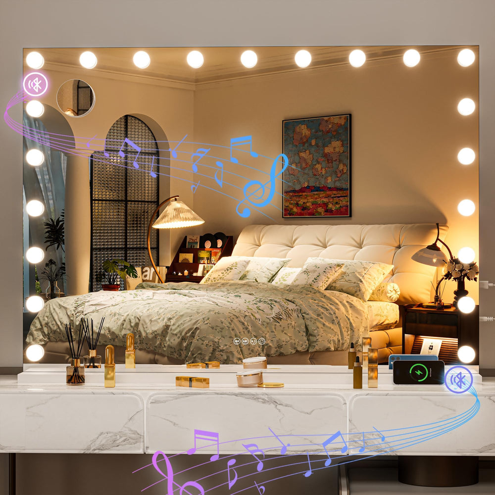 Hasipu Hollywood vanity mirror with LED bulbs for bright makeup lighting.